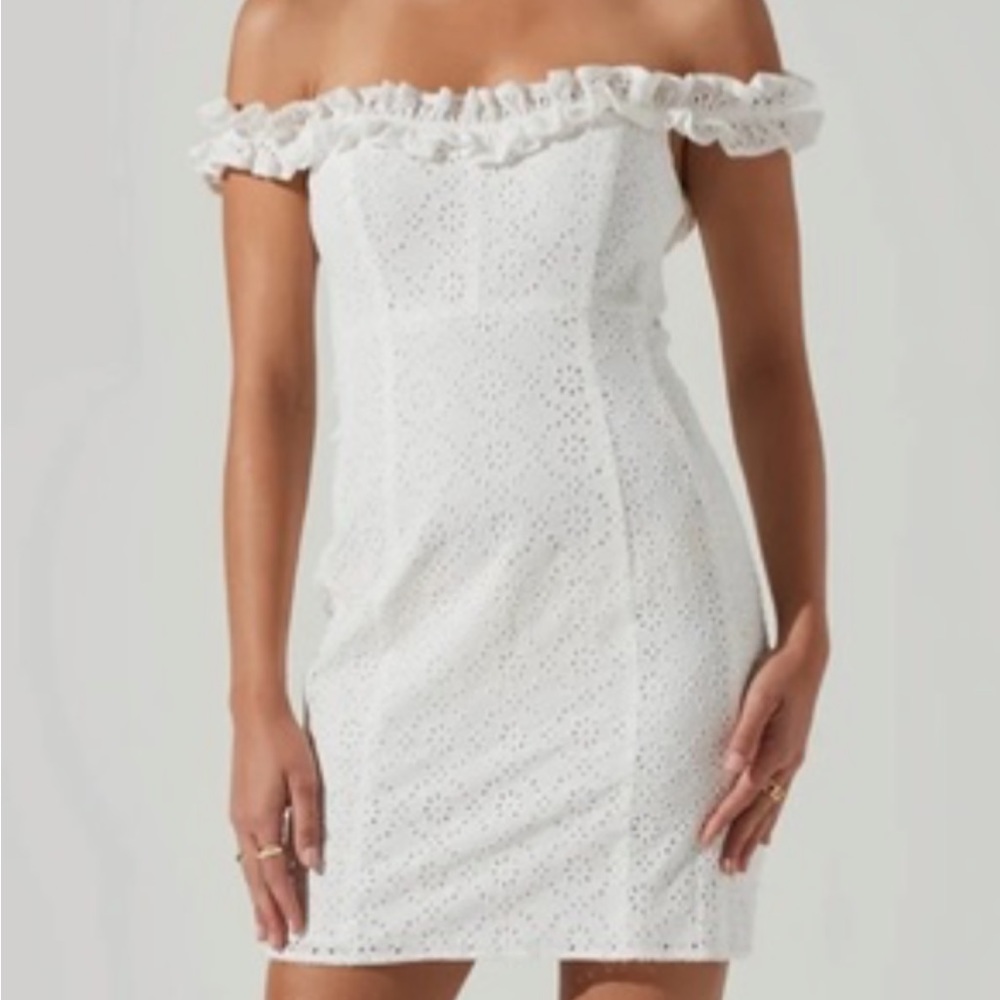 Renanta Pointelle Ruffle Trim Mini Dress